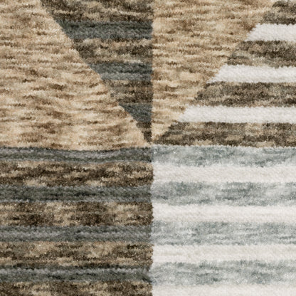 Echo Stripe Beige/ Grey Geometric Cut Pile Rug