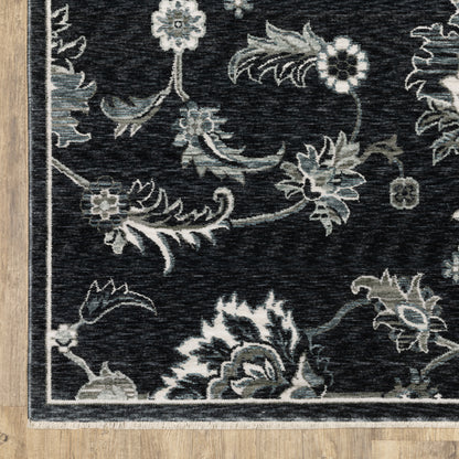 Echo Floral Blue/ Ivory Cut Pile Rug
