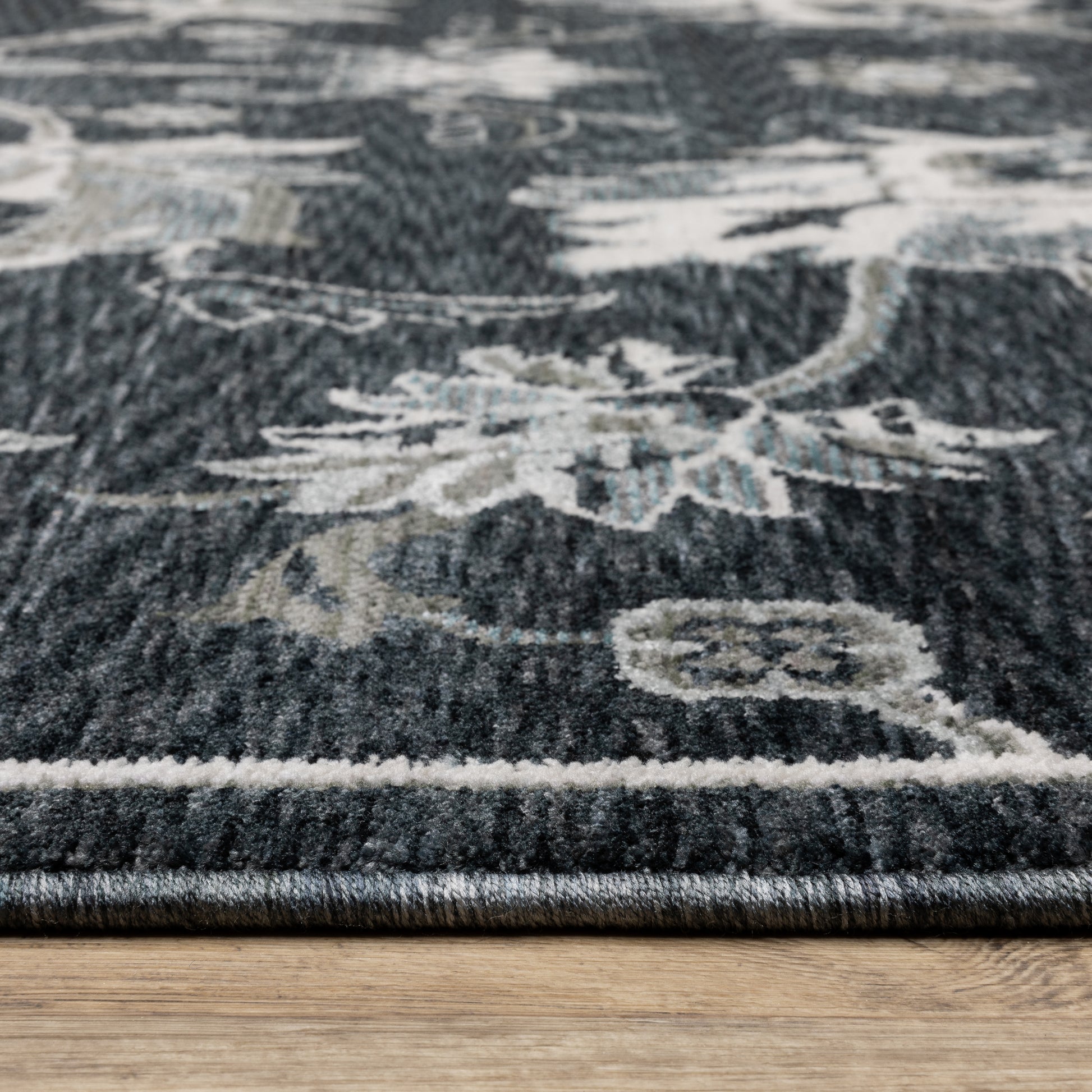 Echo Floral Blue/ Ivory Cut Pile Rug