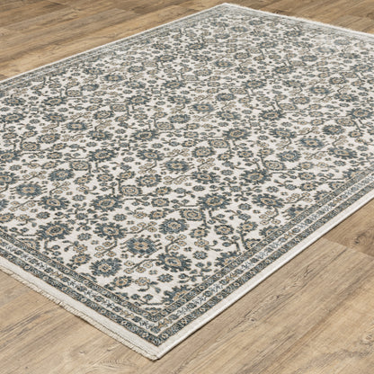 Echo Floral Ivory/ Blue Cut Pile Rug