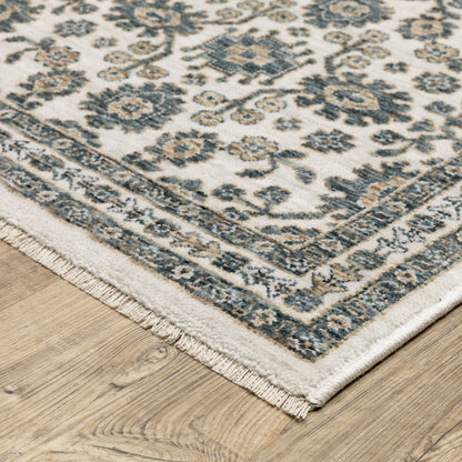 Echo Floral Ivory/ Blue Cut Pile Rug