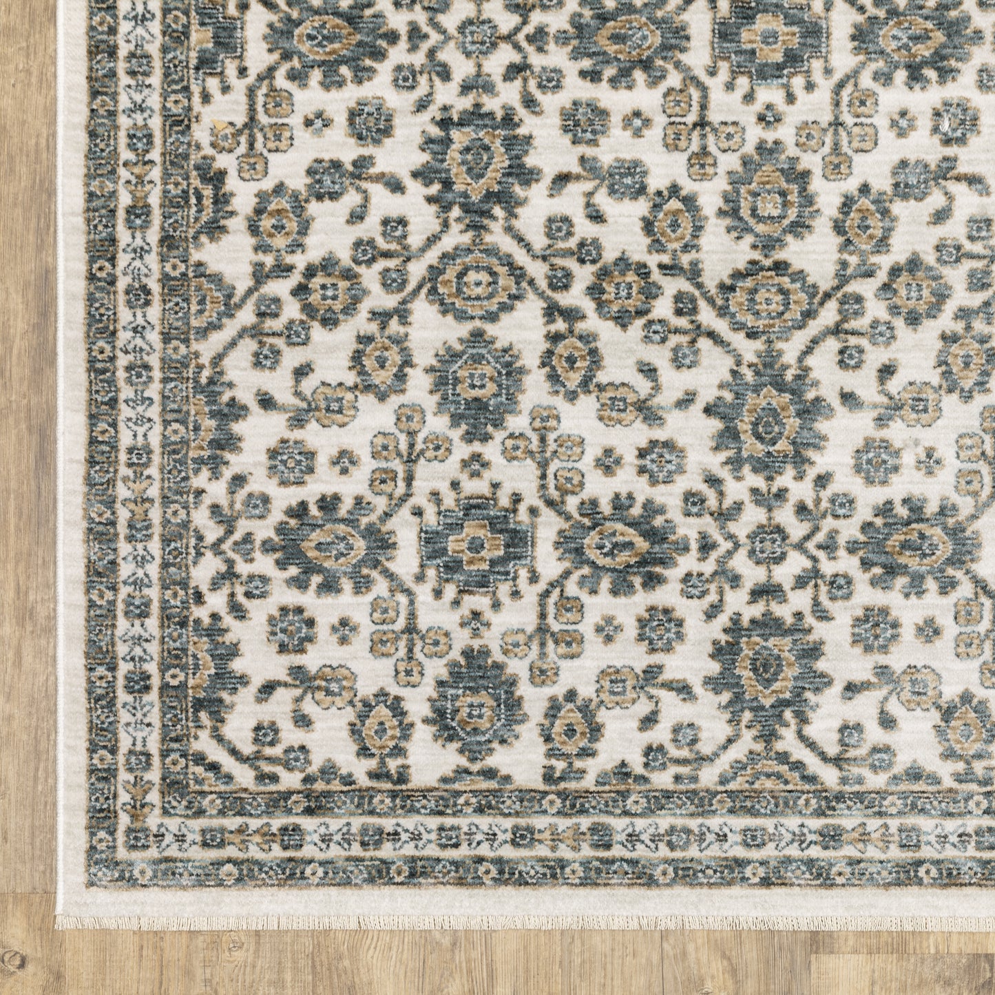 Echo Floral Ivory/ Blue Cut Pile Rug