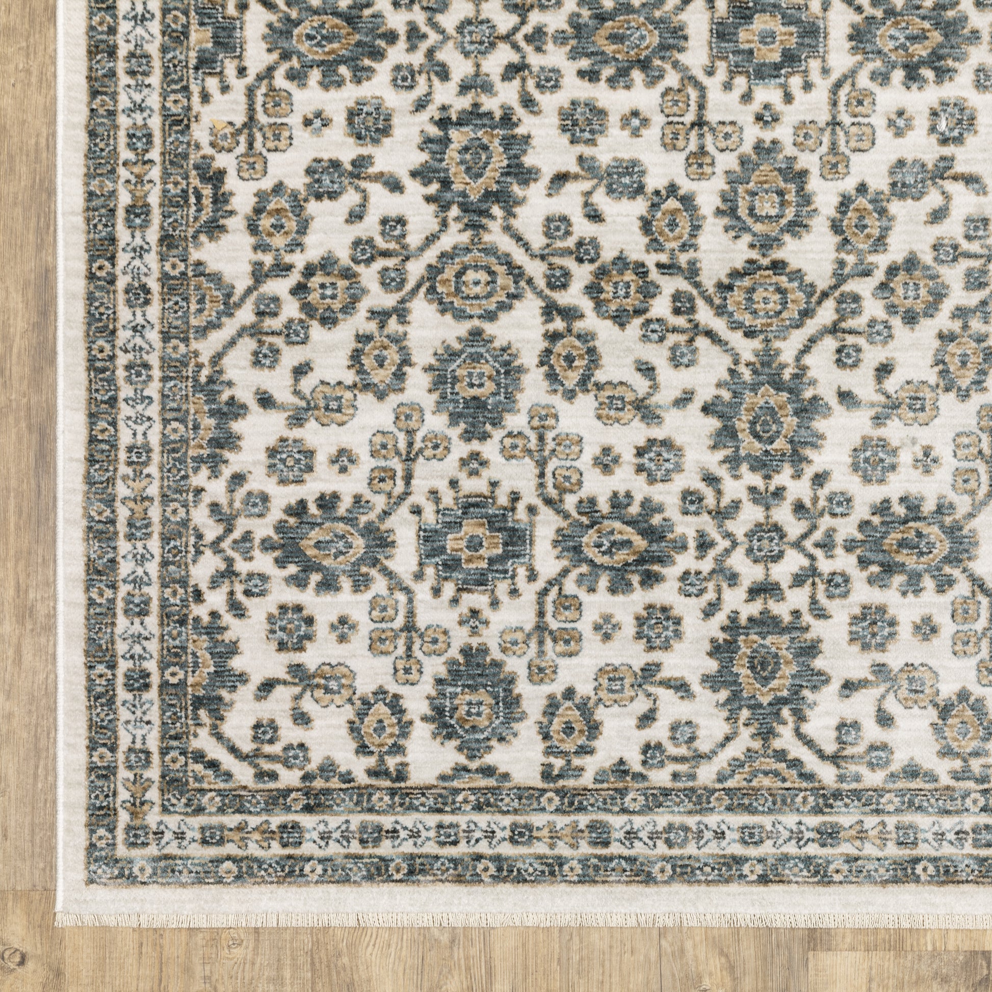Echo Floral Ivory/ Blue Cut Pile Rug
