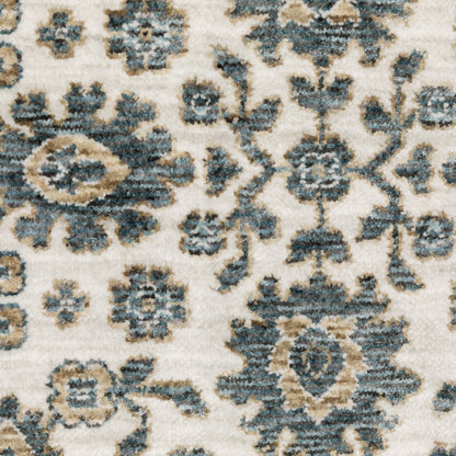 Echo Floral Ivory/ Blue Cut Pile Rug