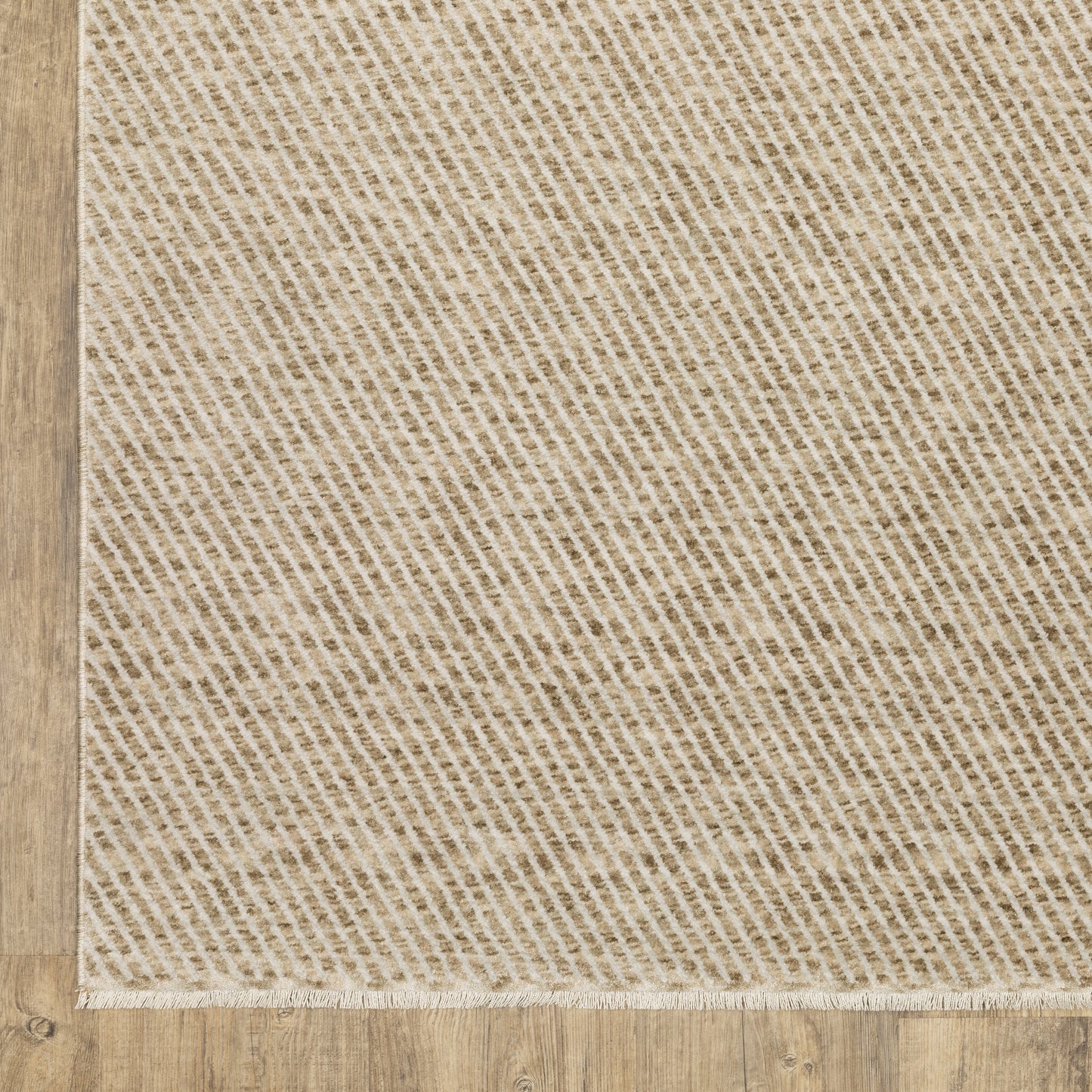 Echo Solid Beige/ Beige Stripe Cut Pile Rug