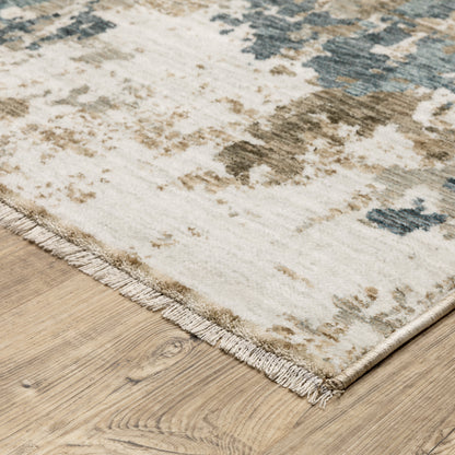 Echo Abstract Beige/ Blue Cut Pile Rug