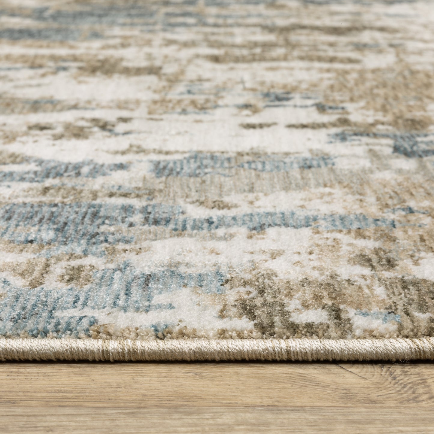 Echo Abstract Beige/ Blue Cut Pile Rug