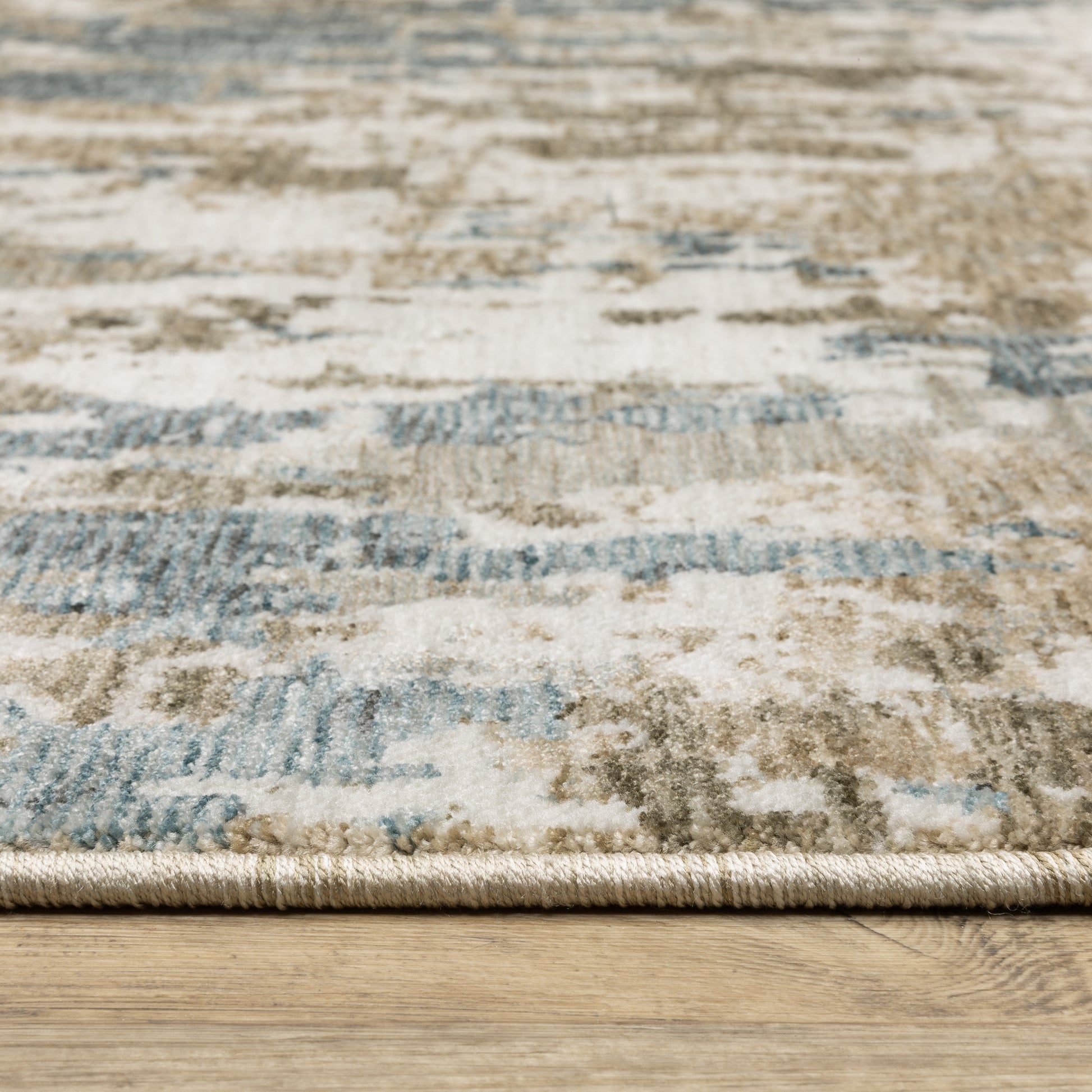 Echo Abstract Beige/ Blue Cut Pile Rug