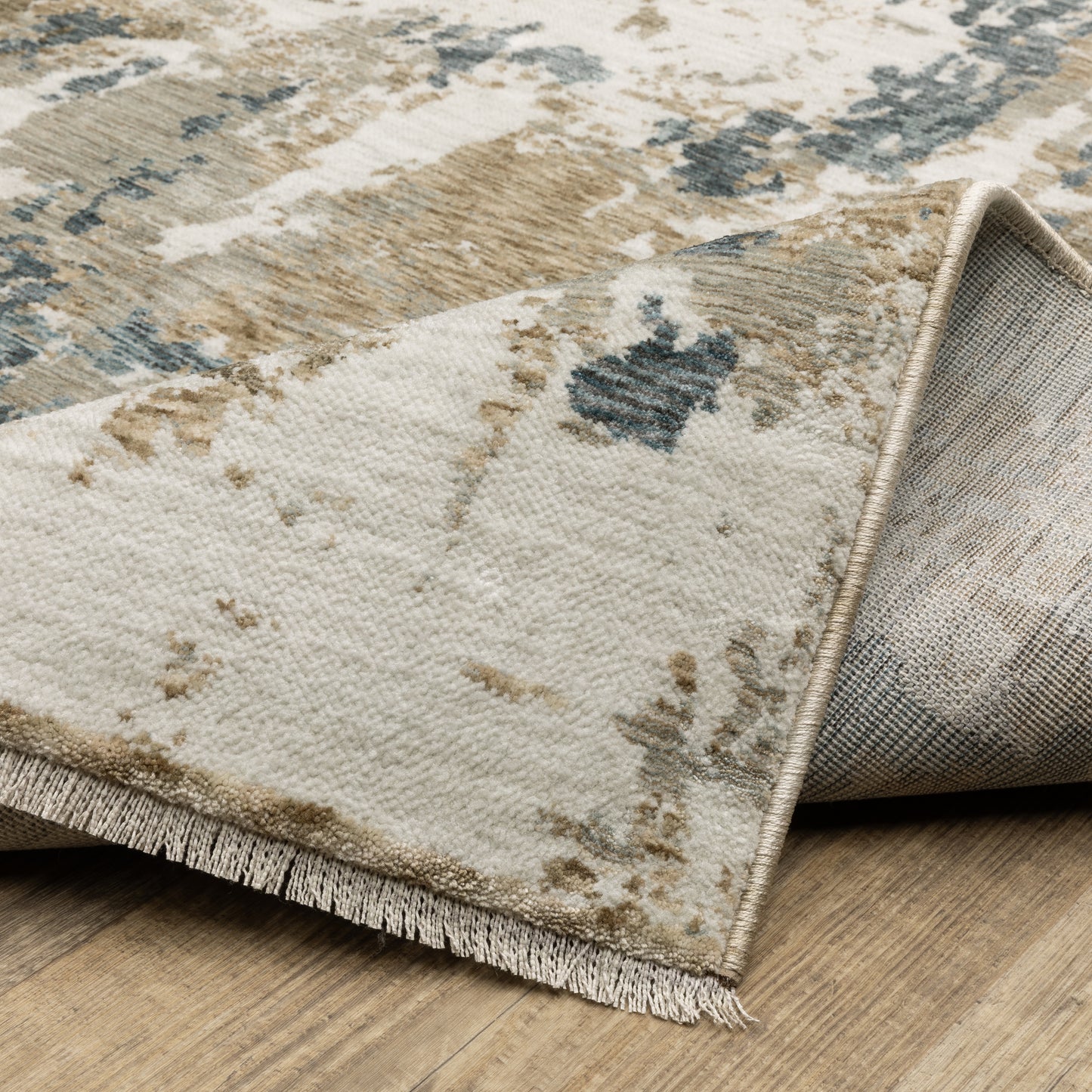 Echo Abstract Beige/ Blue Cut Pile Rug