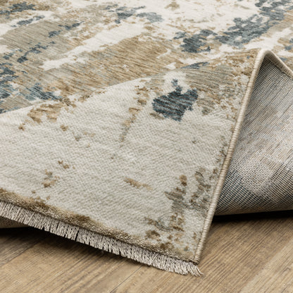 Echo Abstract Beige/ Blue Cut Pile Rug