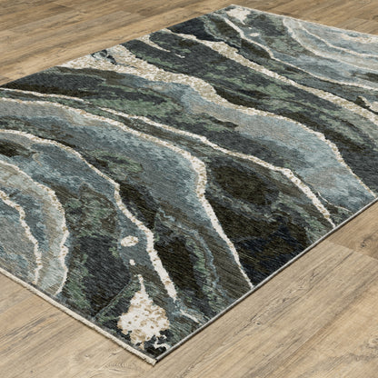 Echo Abstract Blue/ Green Cut Pile Rug