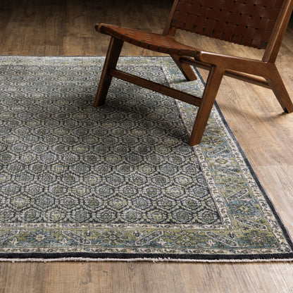 Eliana Geometric Blue/ Green Floral Cut Pile Rug