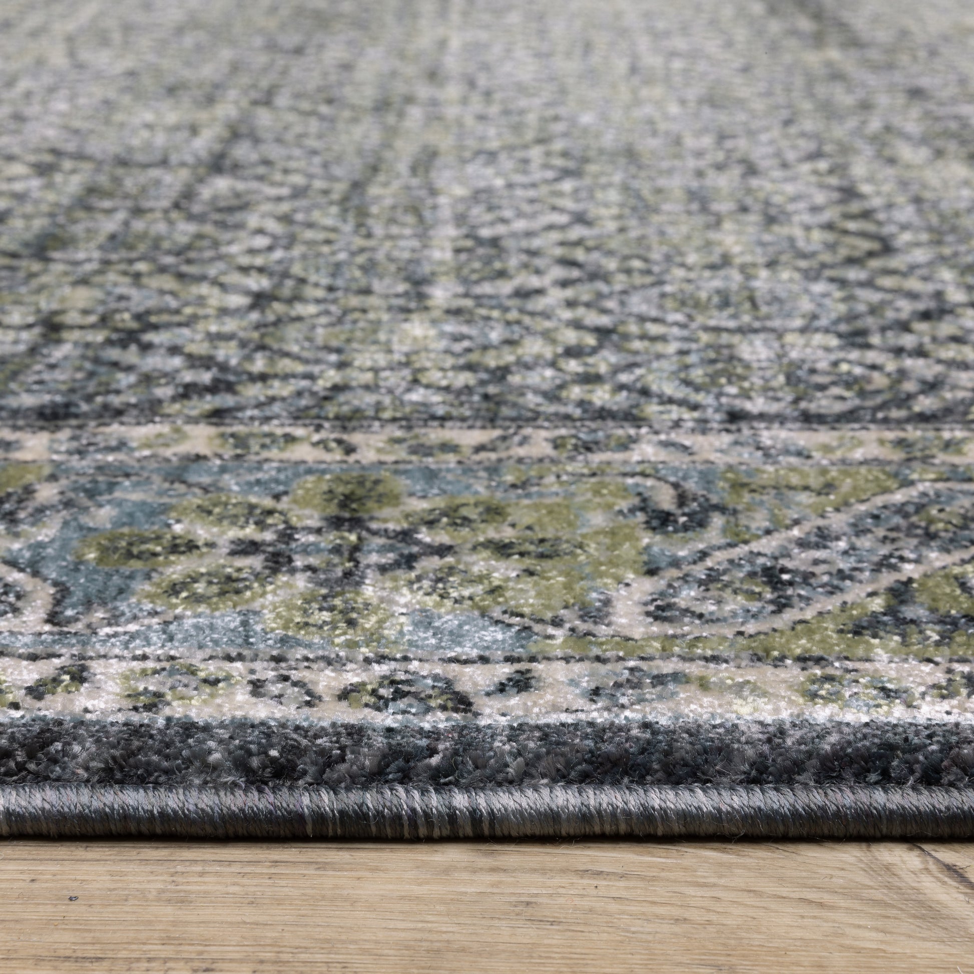 Eliana Geometric Blue/ Green Floral Cut Pile Rug