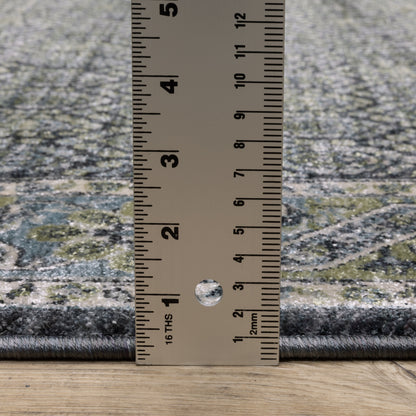 Eliana Geometric Blue/ Green Floral Cut Pile Rug