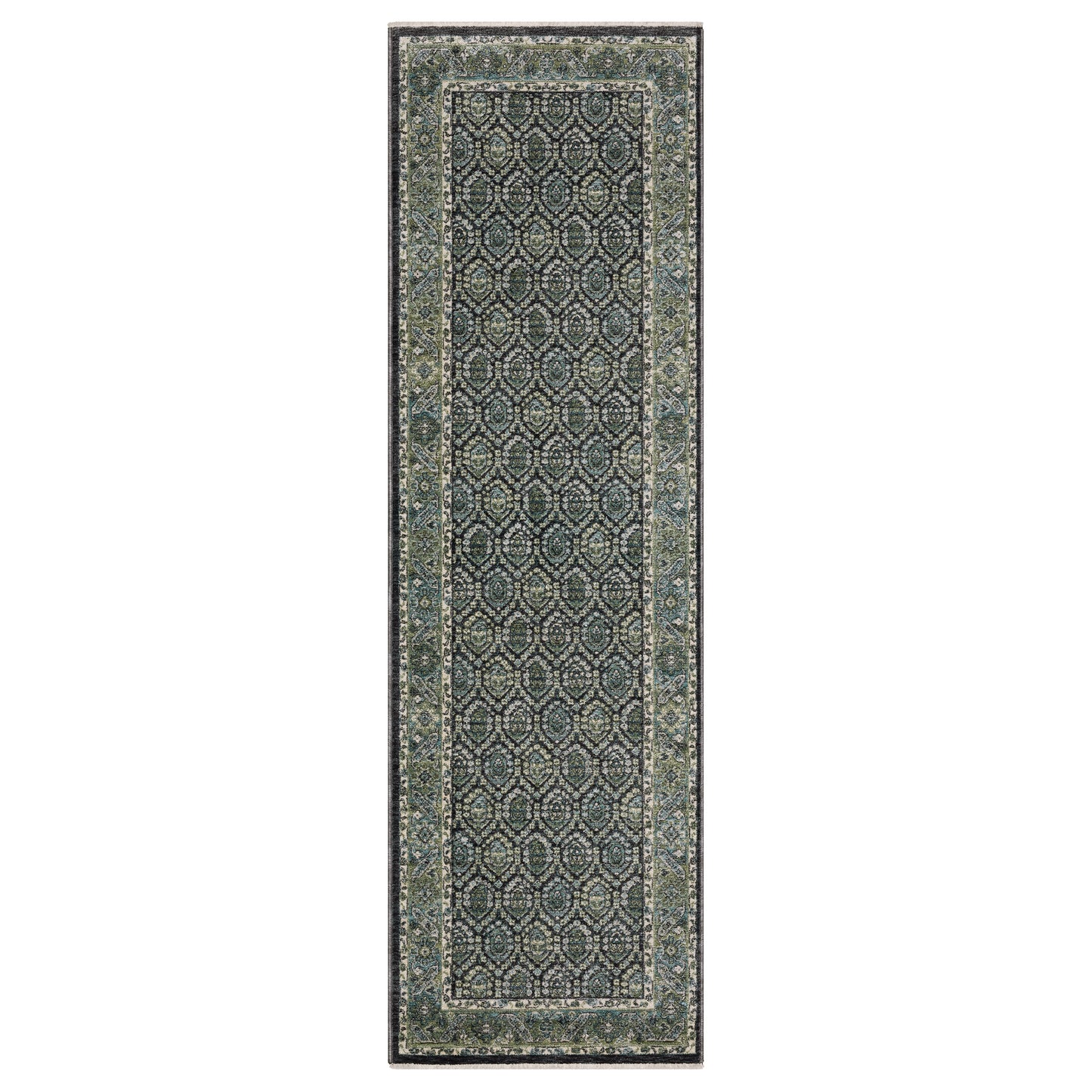 Eliana Eli01 Blue/ Green Geometric Floral Rug