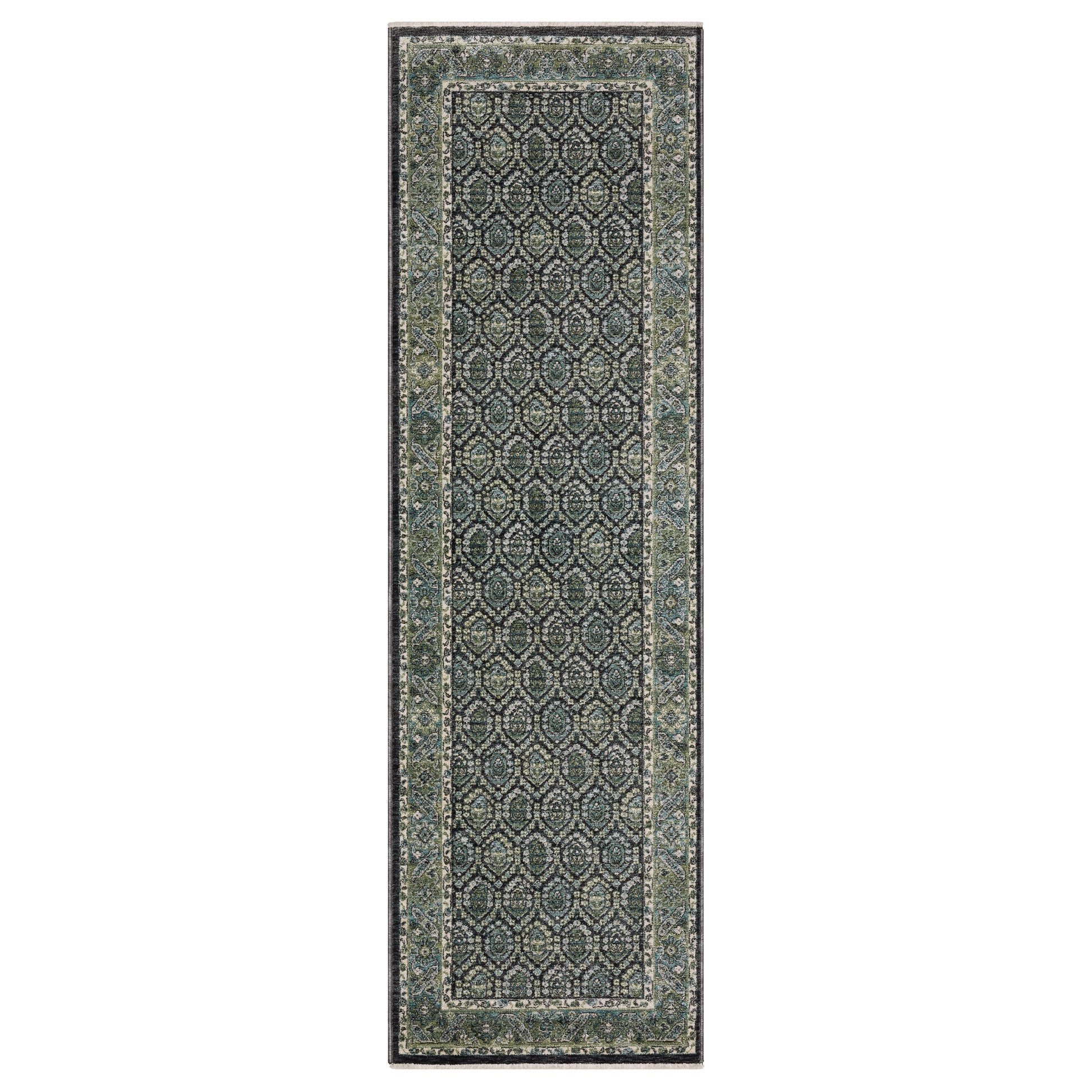 Eliana Eli01 Blue/ Green Geometric Floral Rug