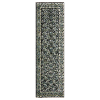 Eliana Eli01 Blue/ Green Geometric Floral Rug