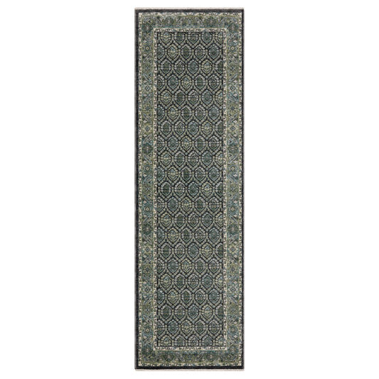 Eliana Eli01 Blue/ Green Geometric Floral Rug