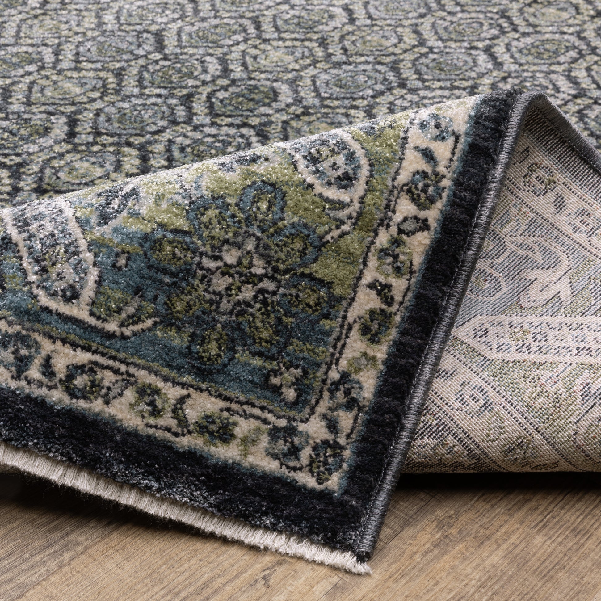 Eliana Geometric Blue/ Green Floral Cut Pile Rug