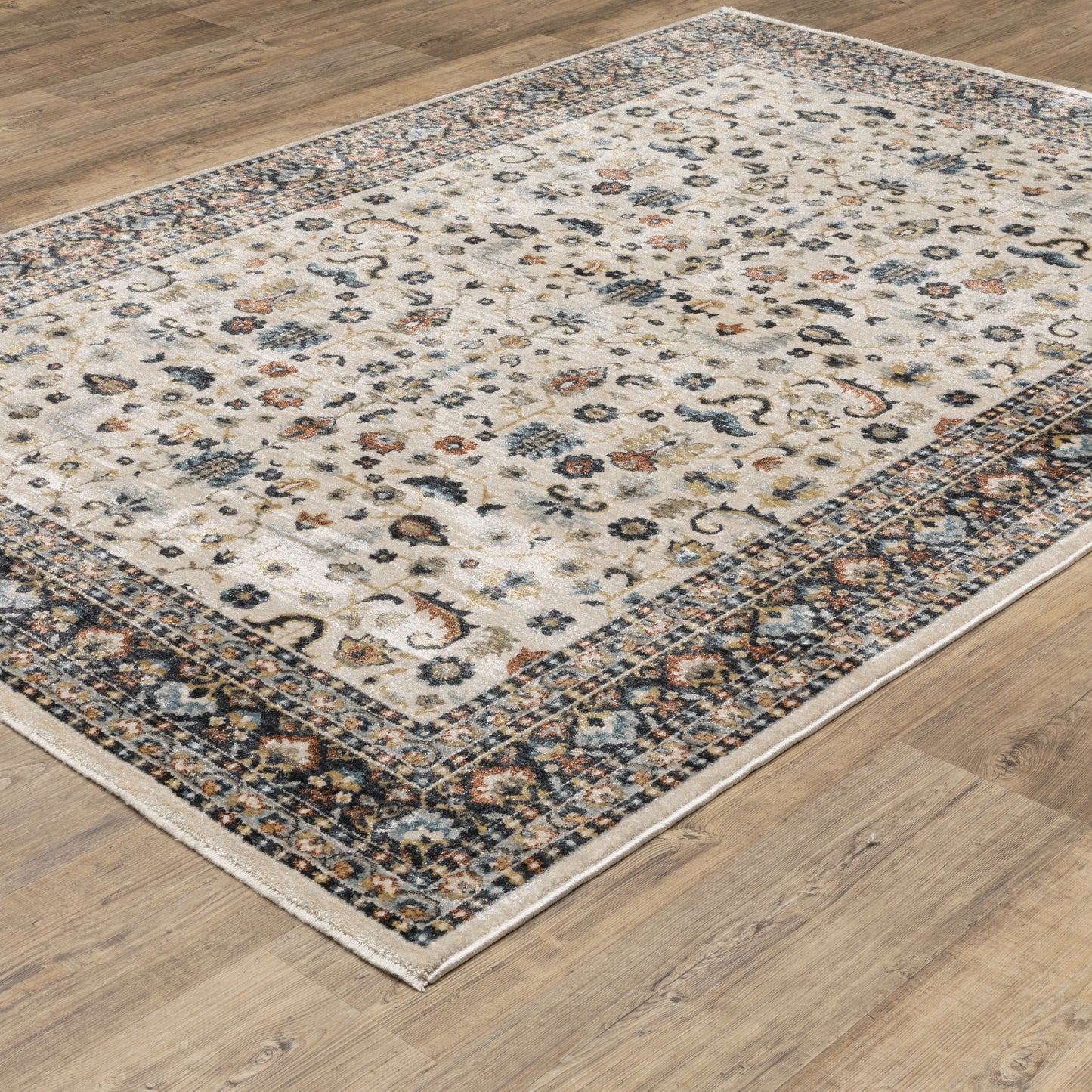 Eliana Floral Beige/ Multi Oriental Cut Pile Rug