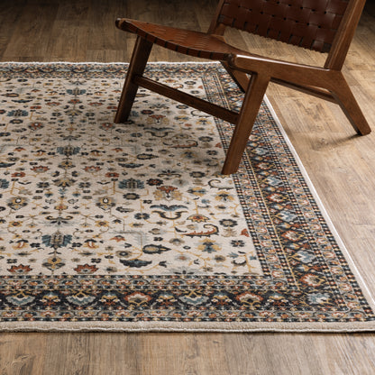 Eliana Floral Beige/ Multi Oriental Cut Pile Rug
