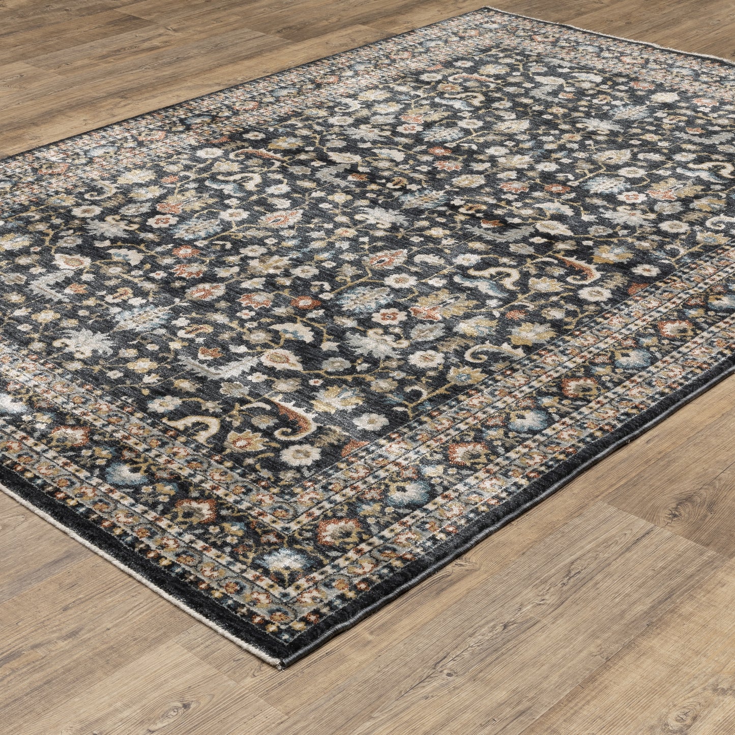 Eliana Border Blue/ Multi Floral Cut Pile Rug