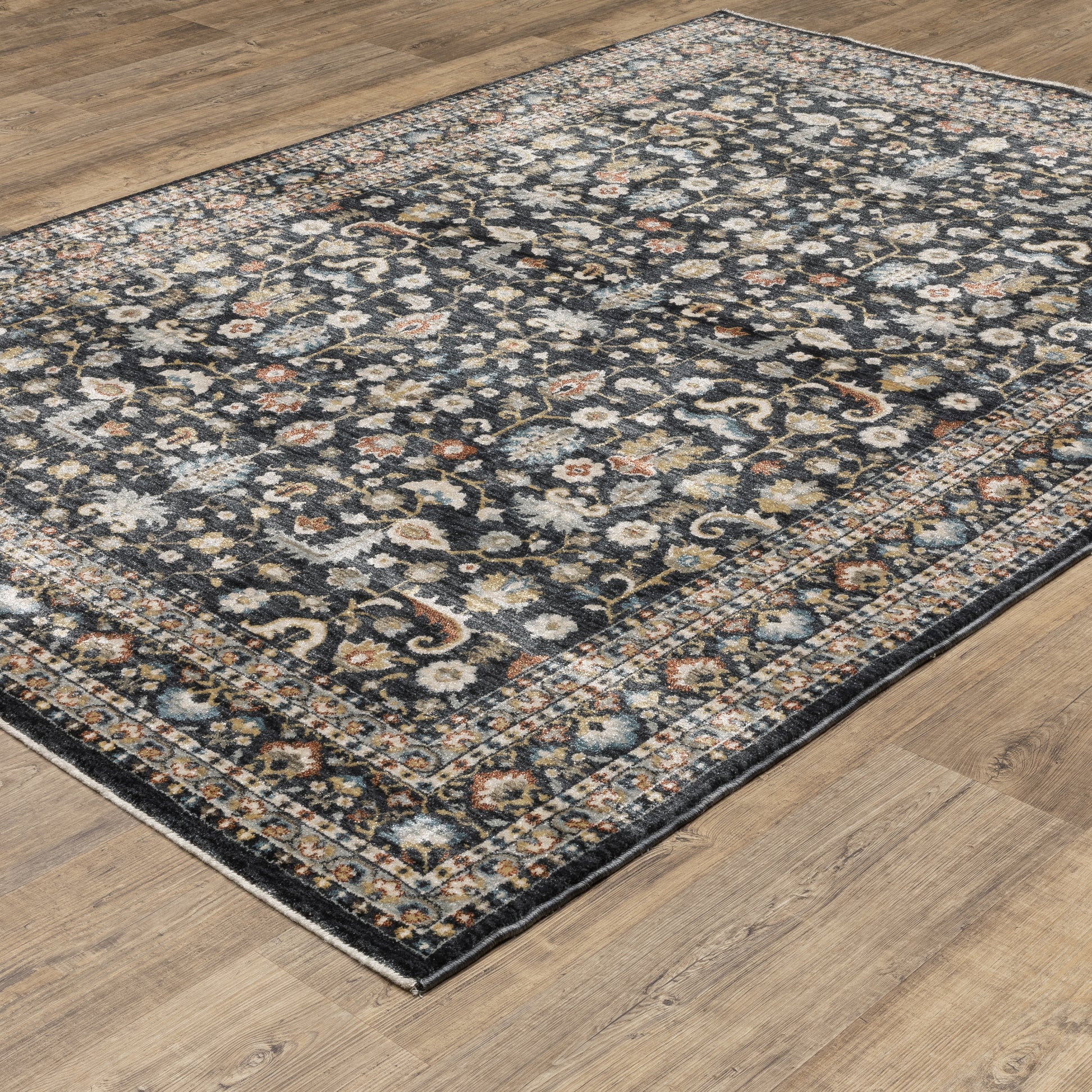 Eliana Border Blue/ Multi Floral Cut Pile Rug