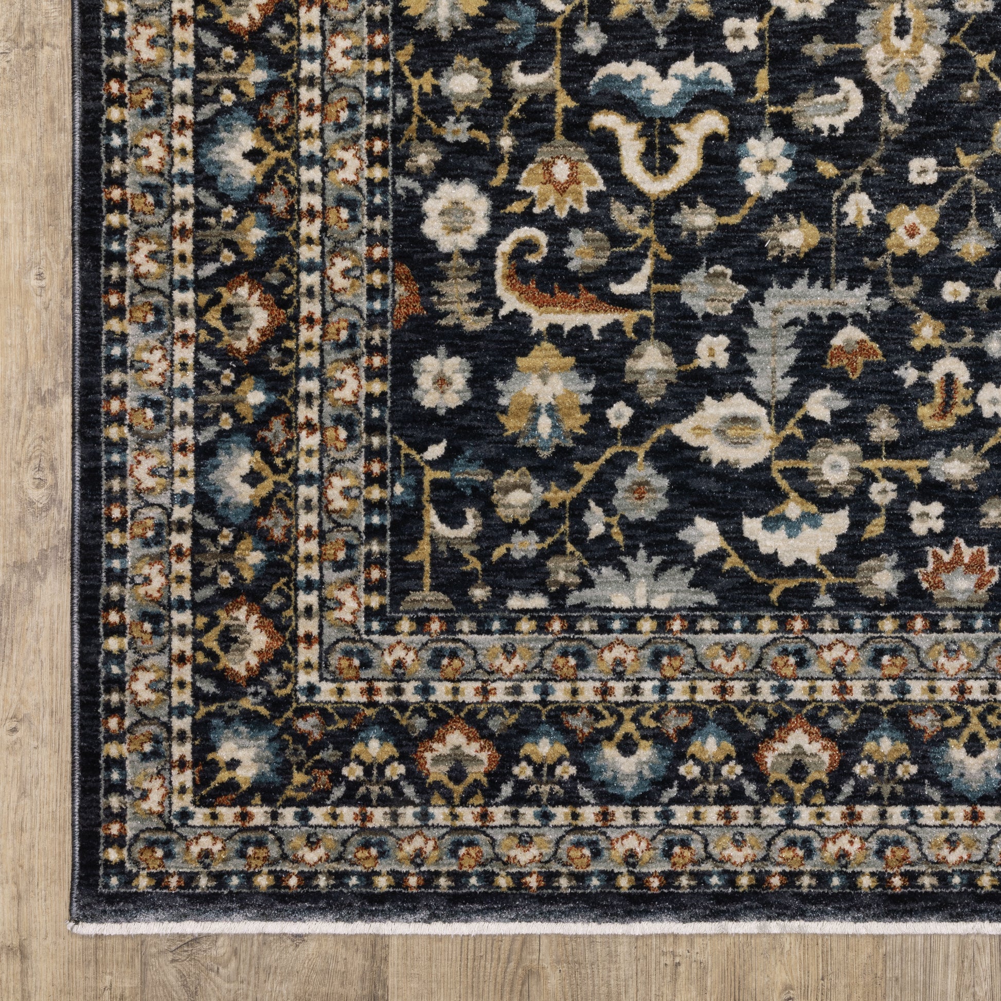 Eliana Border Blue/ Multi Floral Cut Pile Rug