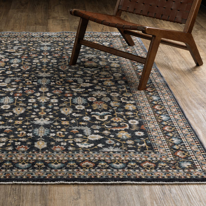 Eliana Border Blue/ Multi Floral Cut Pile Rug