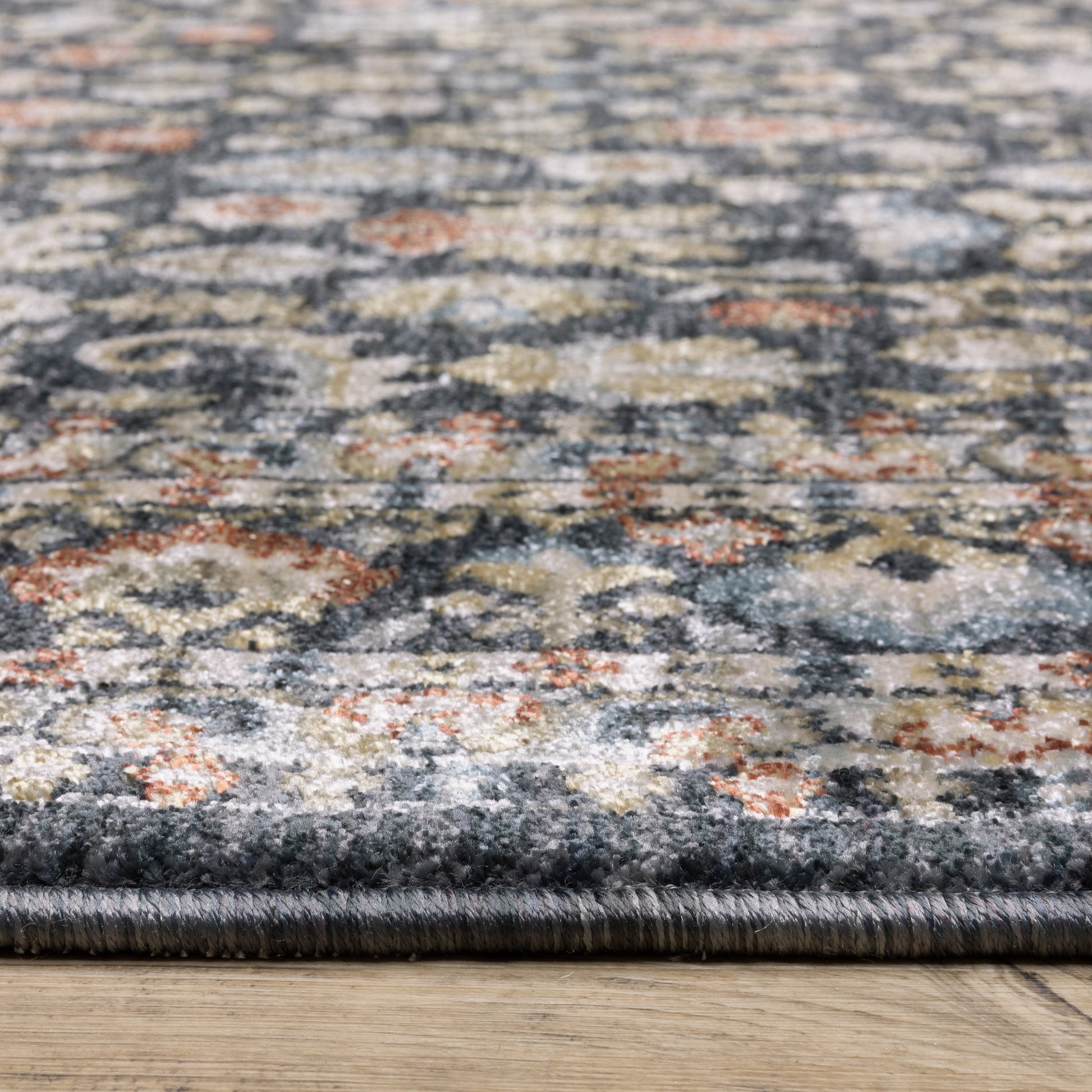 Eliana Border Blue/ Multi Floral Cut Pile Rug