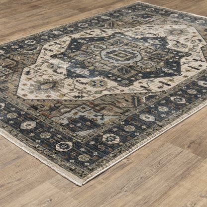 Eliana Medallion Blue/ Brown Distressed Cut Pile Rug