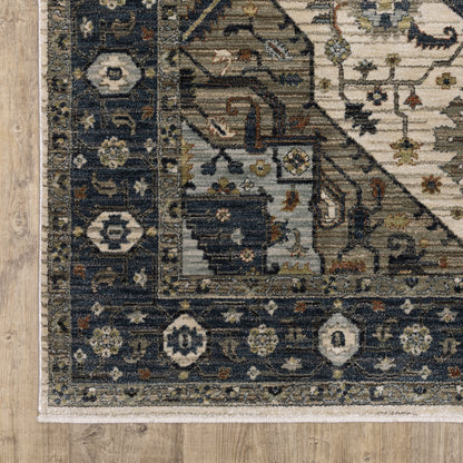 Eliana Medallion Blue/ Brown Distressed Cut Pile Rug