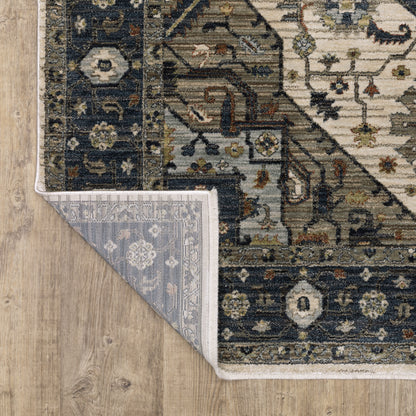 Eliana Medallion Blue/ Brown Distressed Cut Pile Rug