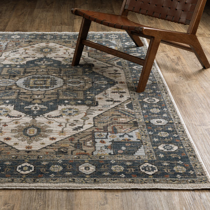 Eliana Medallion Blue/ Brown Distressed Cut Pile Rug