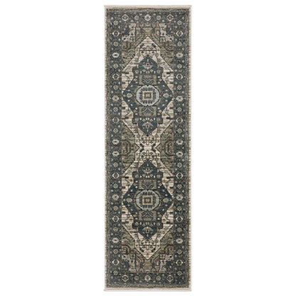 Eliana Eli05 Blue/ Brown Medallion Distressed Rug