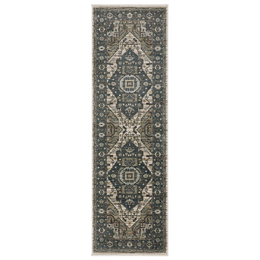 Eliana Eli05 Blue/ Brown Medallion Distressed Rug