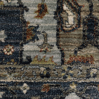 Eliana Medallion Blue/ Brown Distressed Cut Pile Rug