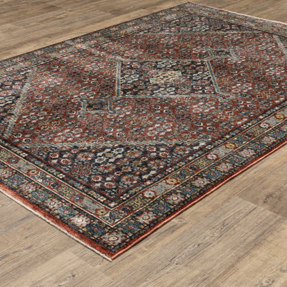 Eliana Medallion Red/ Multi Distressed Cut Pile Rug