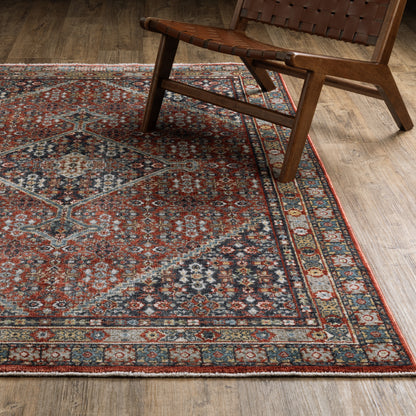 Eliana Medallion Red/ Multi Distressed Cut Pile Rug