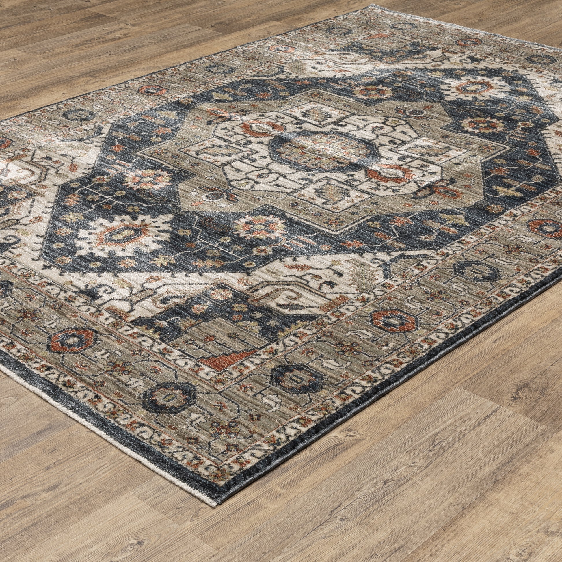 Eliana Medallion Brown/ Blue Distressed Cut Pile Rug