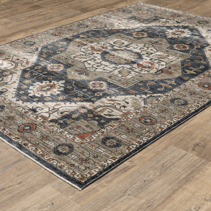 Eliana Medallion Brown/ Blue Distressed Cut Pile Rug