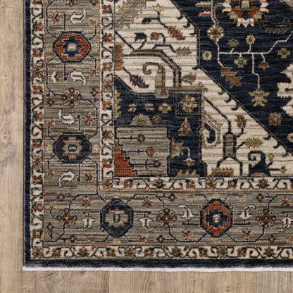 Eliana Medallion Brown/ Blue Distressed Cut Pile Rug