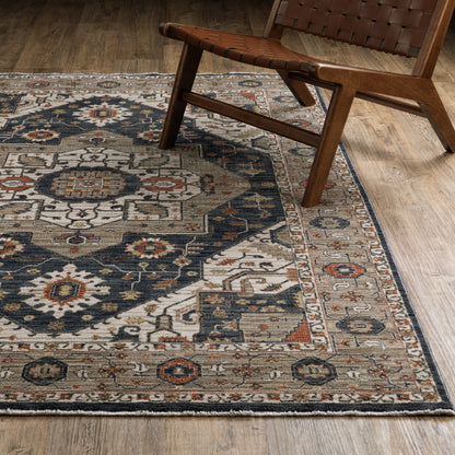 Eliana Medallion Brown/ Blue Distressed Cut Pile Rug