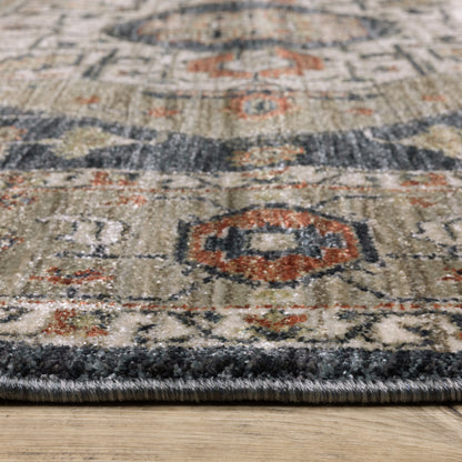 Eliana Medallion Brown/ Blue Distressed Cut Pile Rug