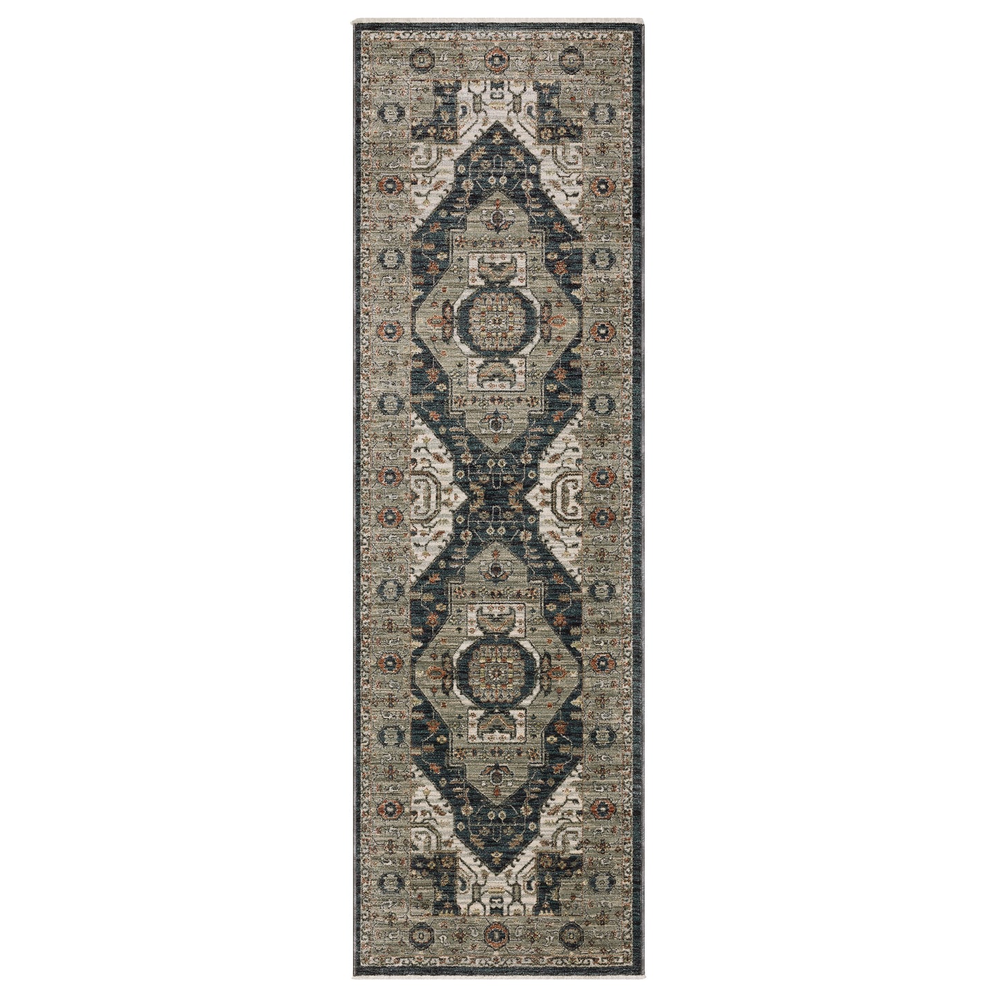 Eliana Eli07 Brown/ Blue Medallion Distressed Rug