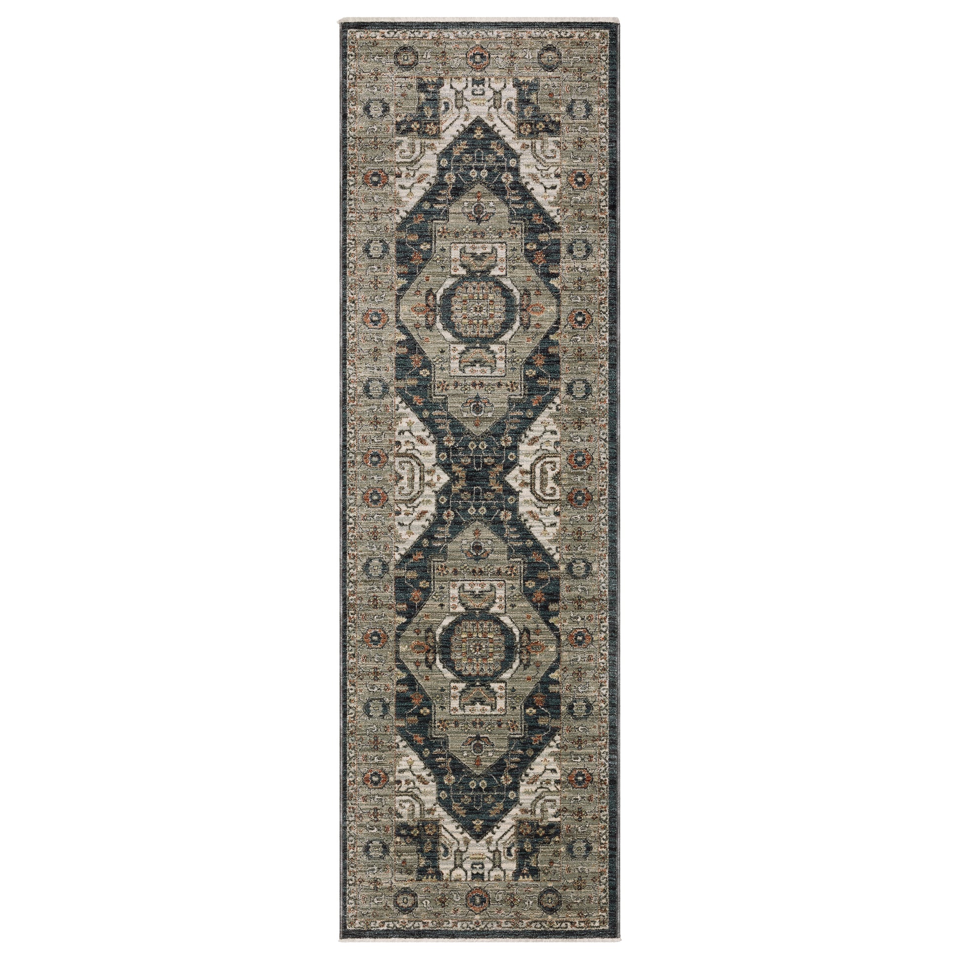 Eliana Eli07 Brown/ Blue Medallion Distressed Rug