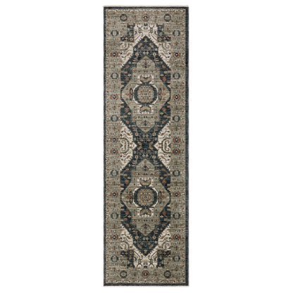 Eliana Eli07 Brown/ Blue Medallion Distressed Rug