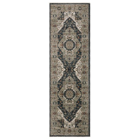 Eliana Eli07 Brown/ Blue Medallion Distressed Rug