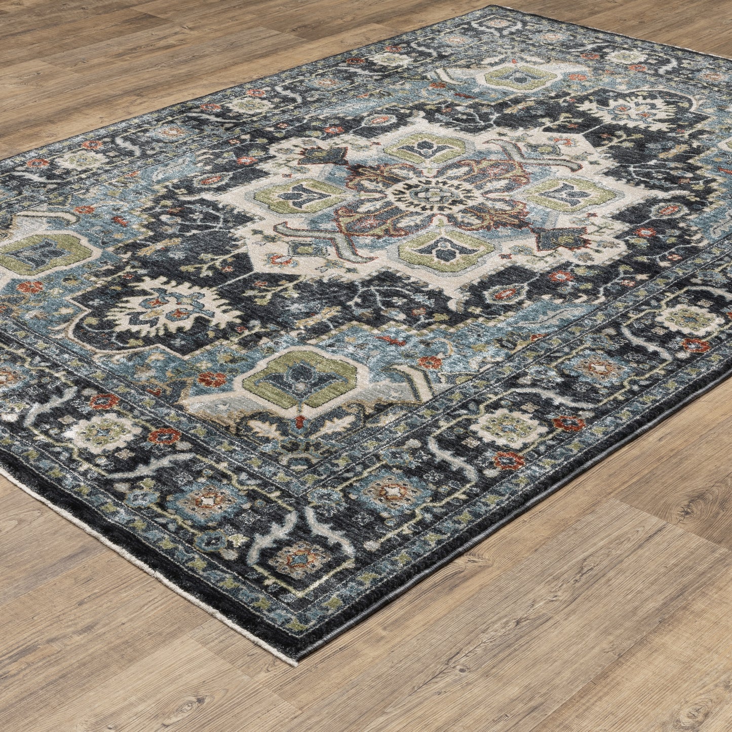 Eliana Medallion Blue/ Blue Floral Cut Pile Rug