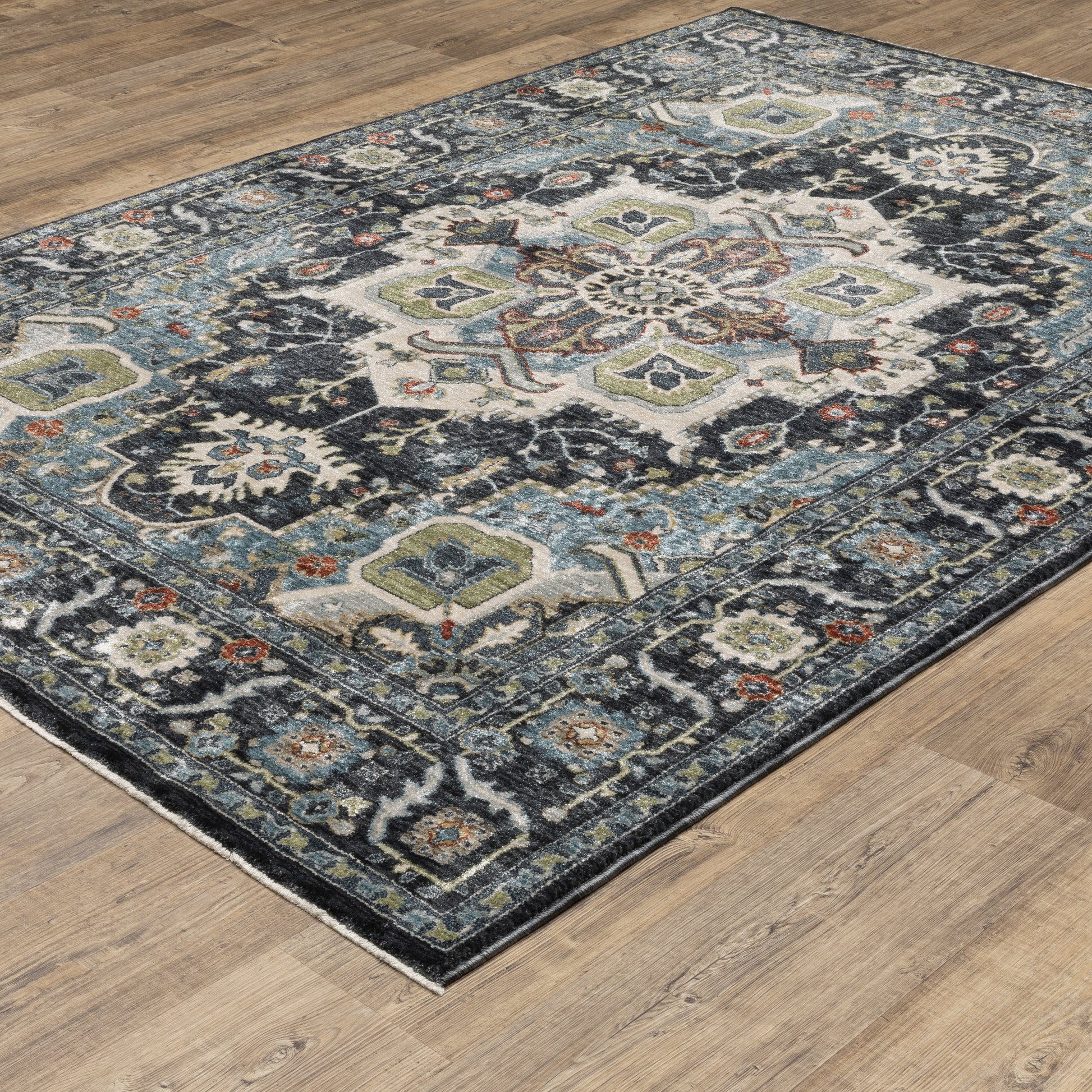 Eliana Medallion Blue/ Blue Floral Cut Pile Rug